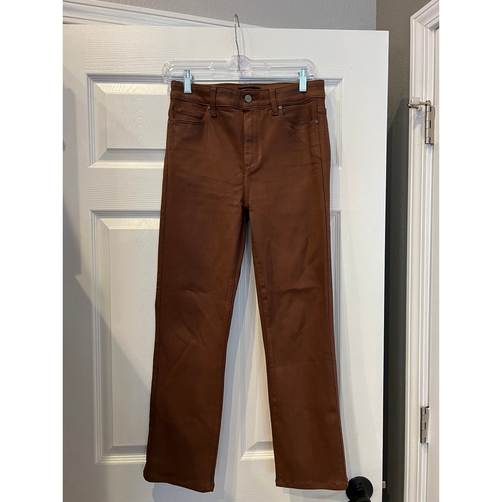 Paige Cindy High Rise Straight Coated Mahogany Brown Pants Minimalist Capsule